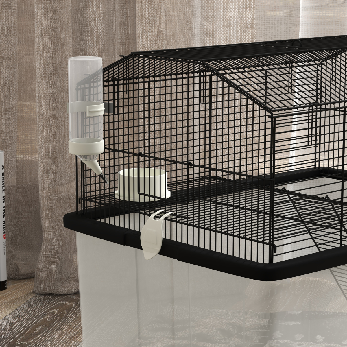 PawHut Two-Tier Hamster & Gerbil Cage with Deep Base, Ramp & Dish