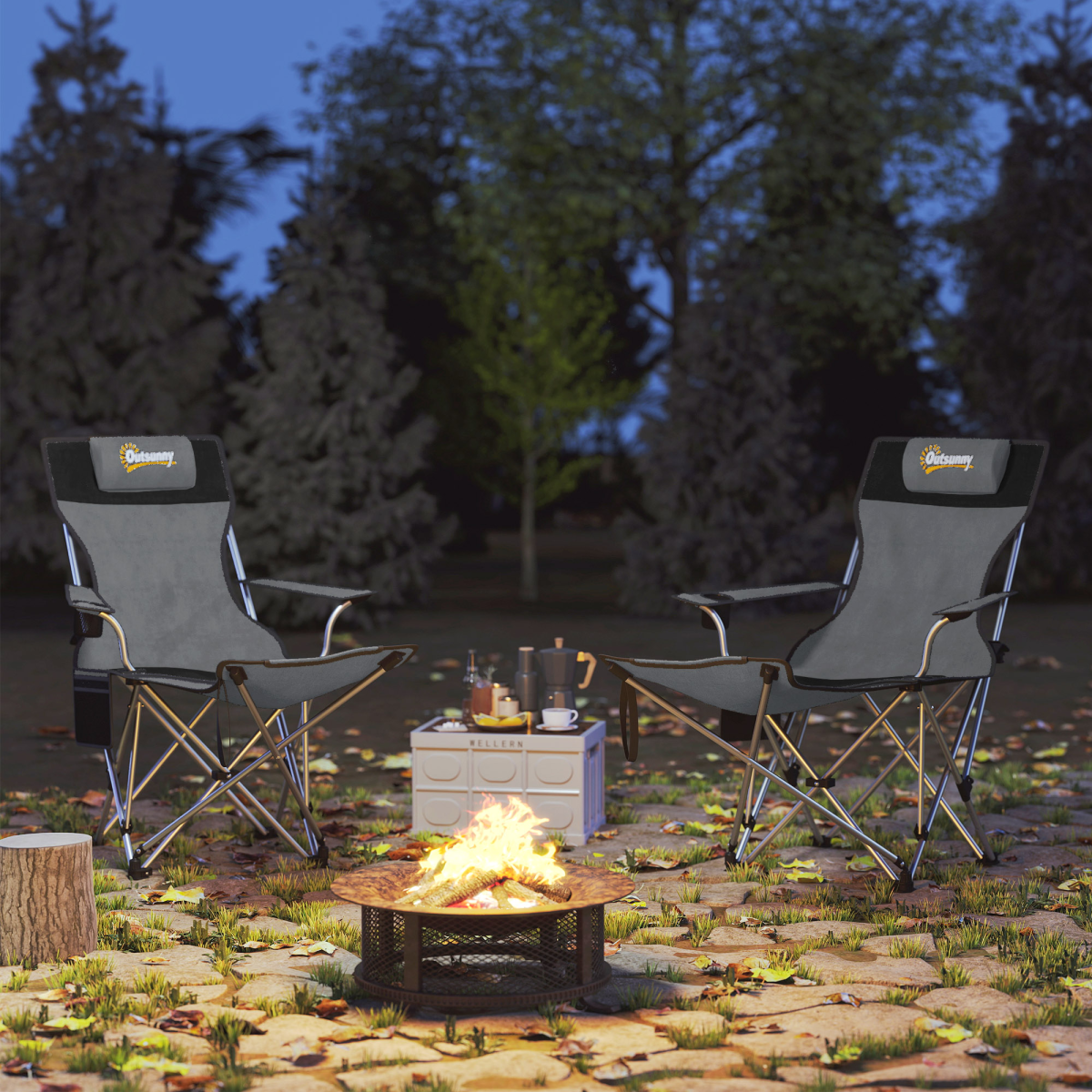 Outsunny Set of 2 Folding Reclining Camping Chairs with Footrest