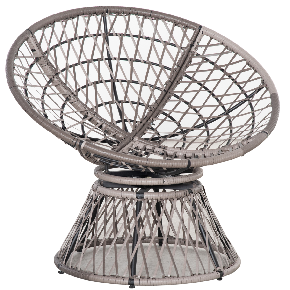 360° Swivel Rattan Papasan Moon Bowl Chair with Cushion, Outdoor, Grey, Outsunny