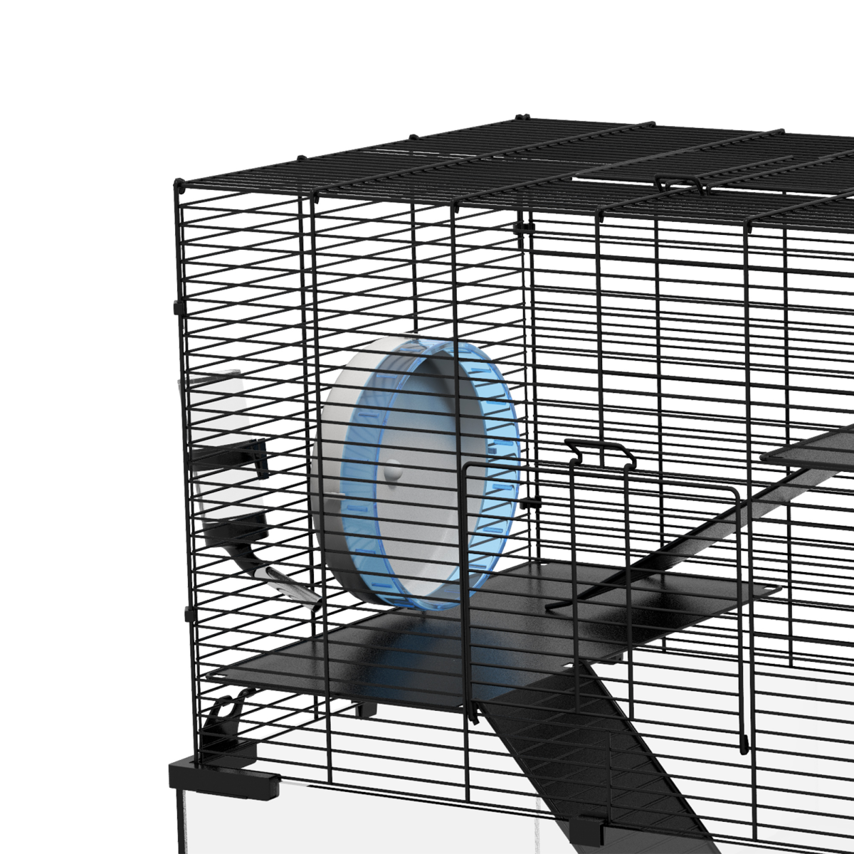 PawHut 3-Tier Hamster Cage with Glass Bottom, Dish & Hut, 60x40x57cm