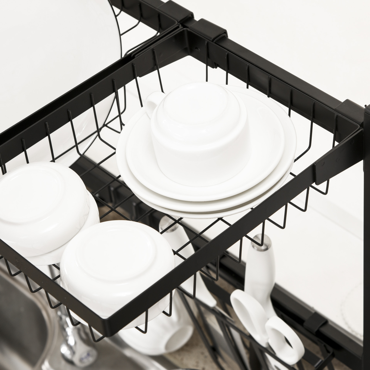 Space-Saving Adjustable 2-Tier Over-Sink Dish Drying Rack