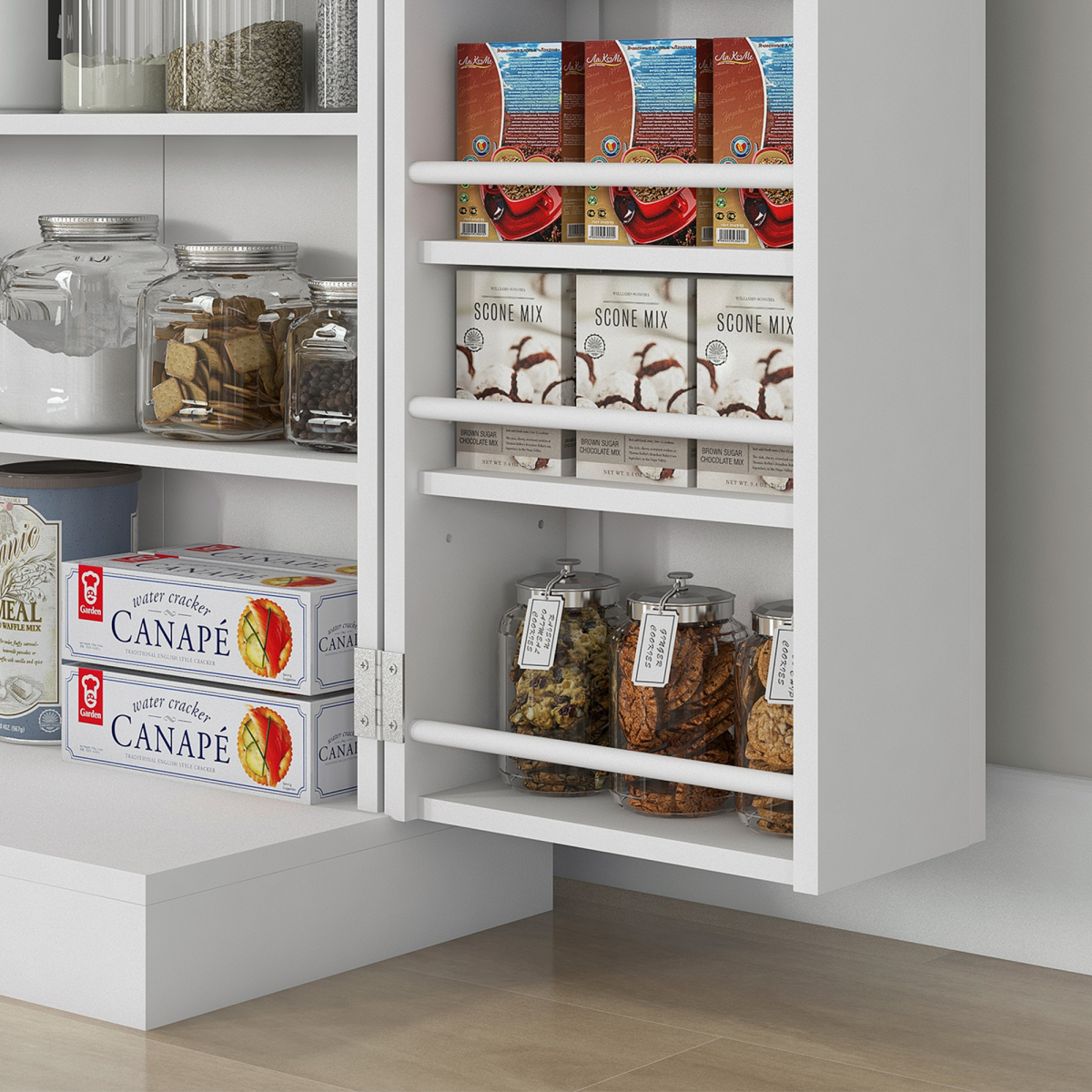 HOMCOM White Kitchen Cupboard, 5-Tier Shelf, Double Doors, 12 Spice Racks