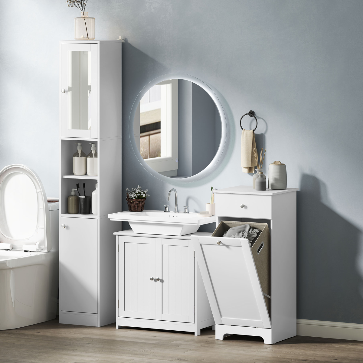 60x60cm White Under-Sink Storage Cabinet with Adjustable Shelf