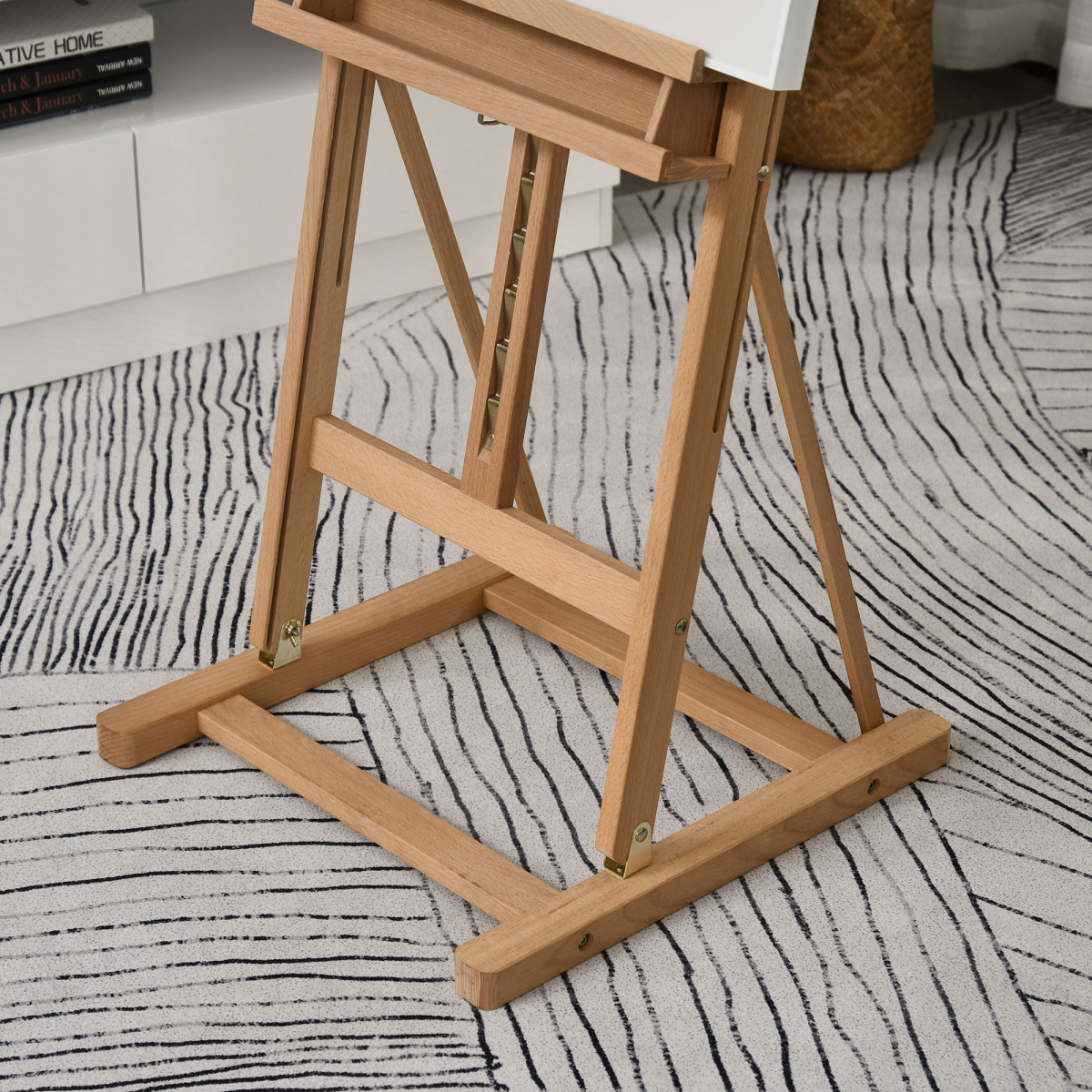Height Adjustable H-Frame Studio Easel with Canvas Holder and Storage Tray, Beech Wood, Unbranded
