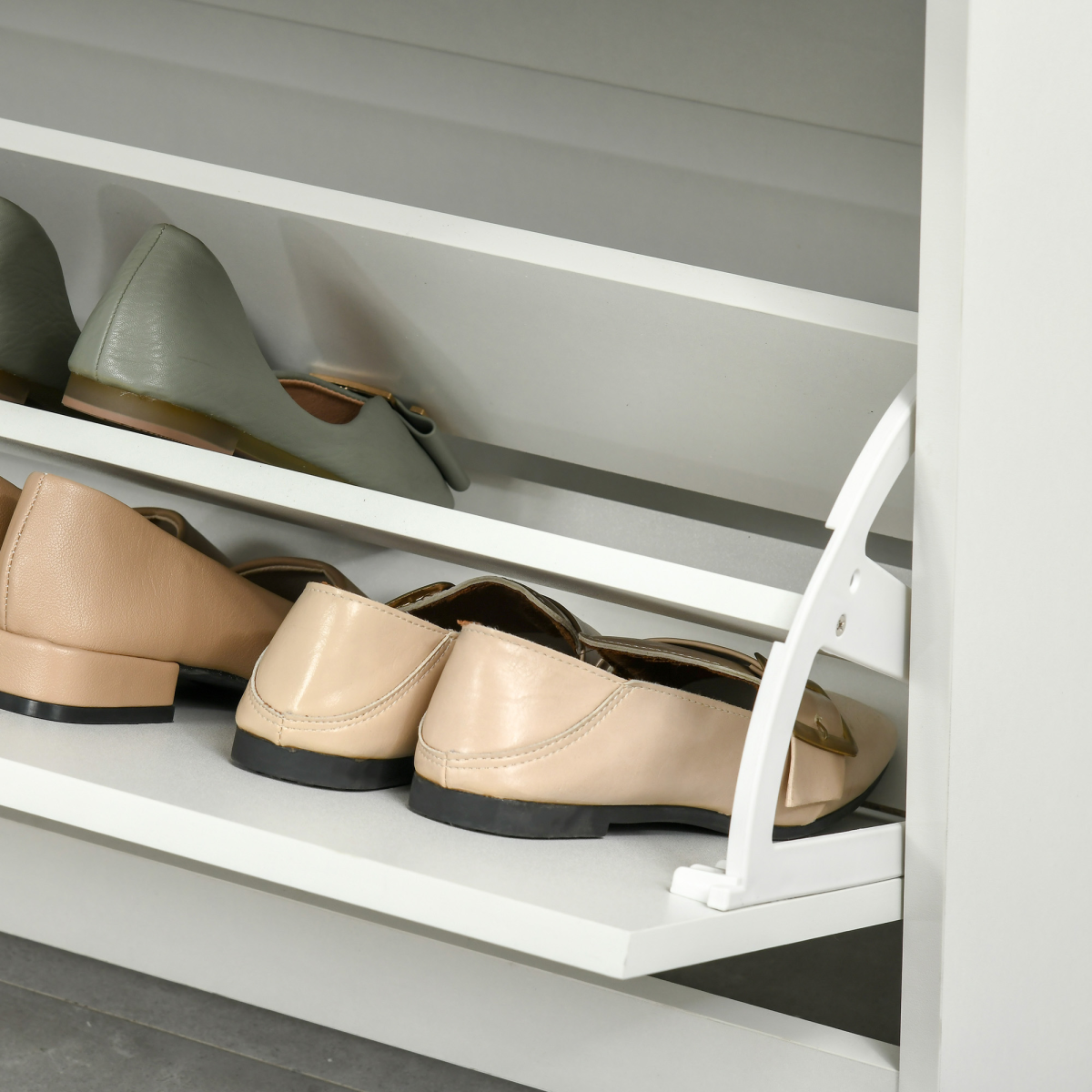 HOMCOM White Tipping Shoe Cabinet with Drawers, 16 Pairs