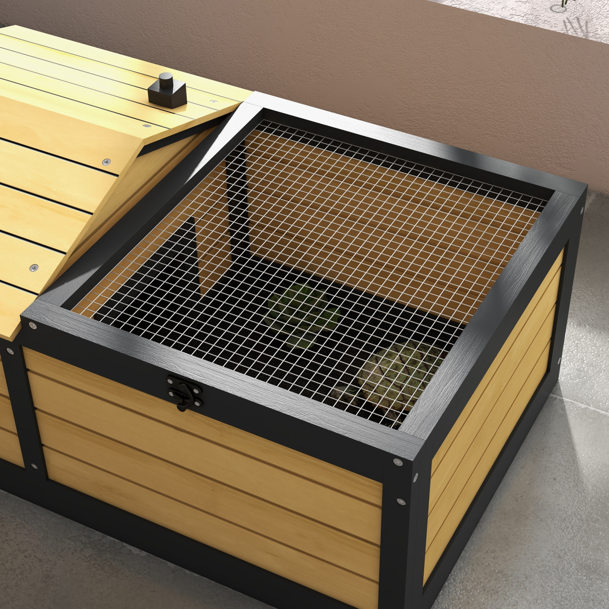PawHut Wooden Tortoise House with Hide Shelter, Run and Open Roof