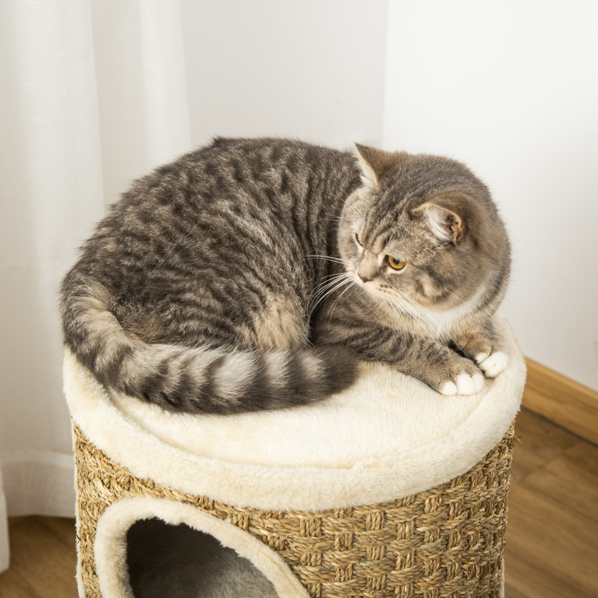 Cat Scratching Barrel Kitten Tree Tower with Sisal and Seaweed Rope Pawhut