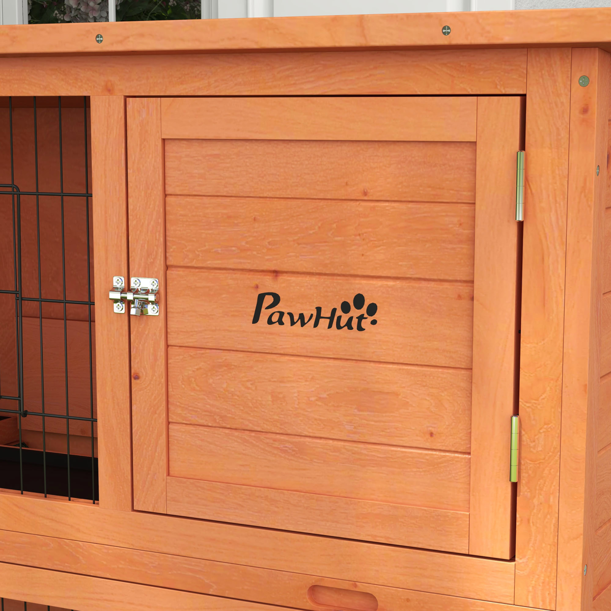 PawHut Wooden Outdoor Rabbit Hutch for 1-2 Rabbits, Antiseptic Fir Wood, Steel Wire, Orange