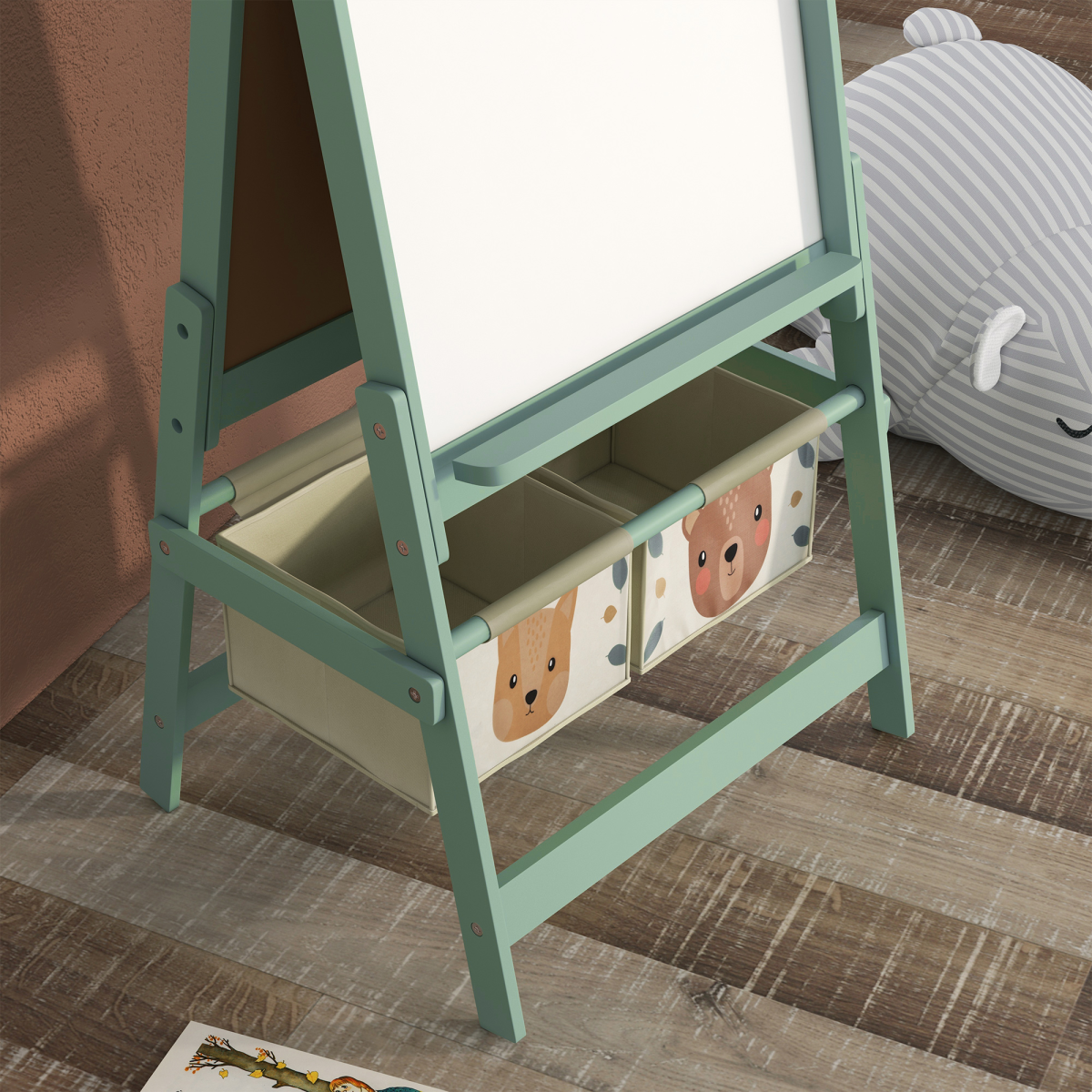 AIYAPLAY 3-in-1 Kids Easel with Paper Roll, Storage, Green