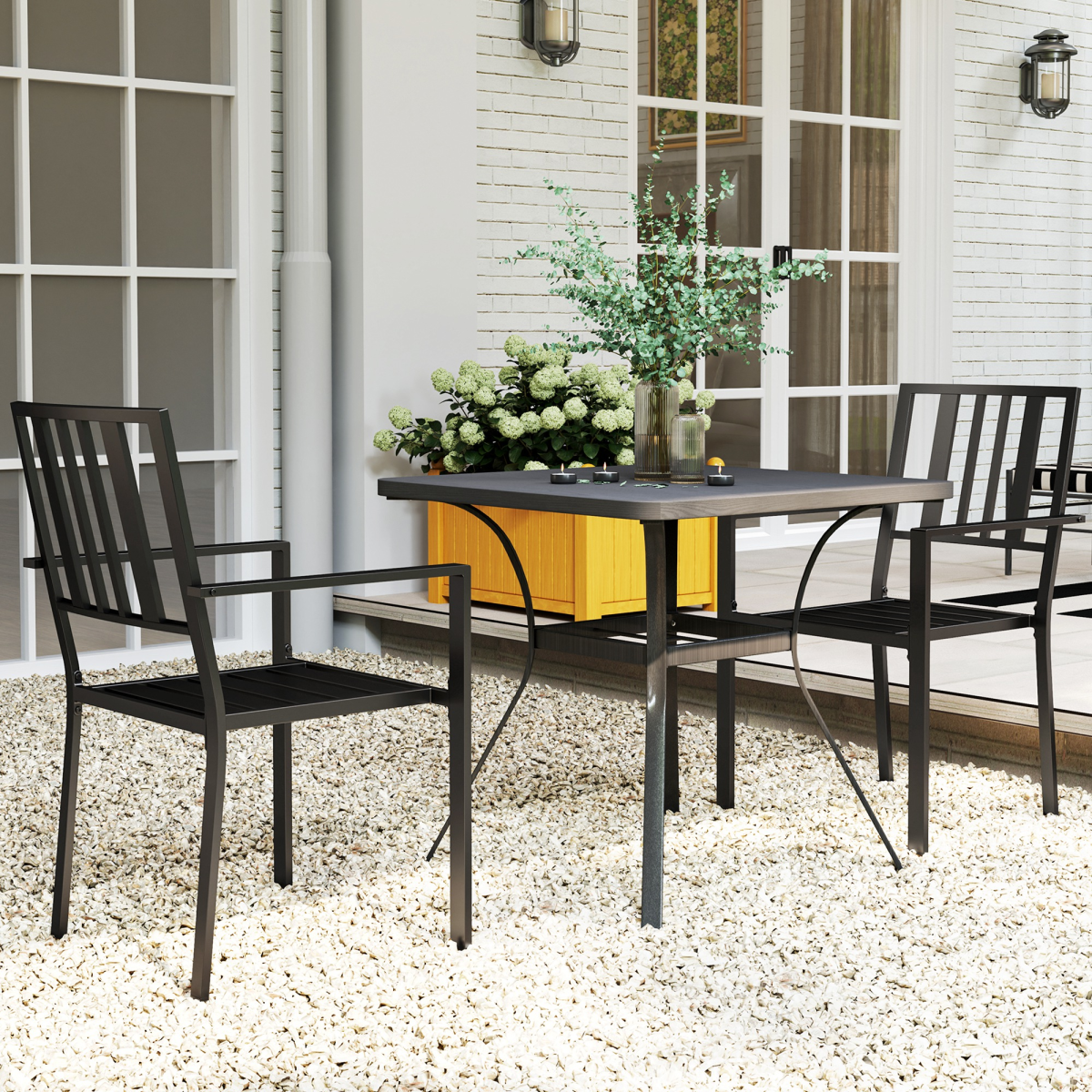 Outsunny Set of 2 Stackable Outdoor Garden Chairs, Black Steel