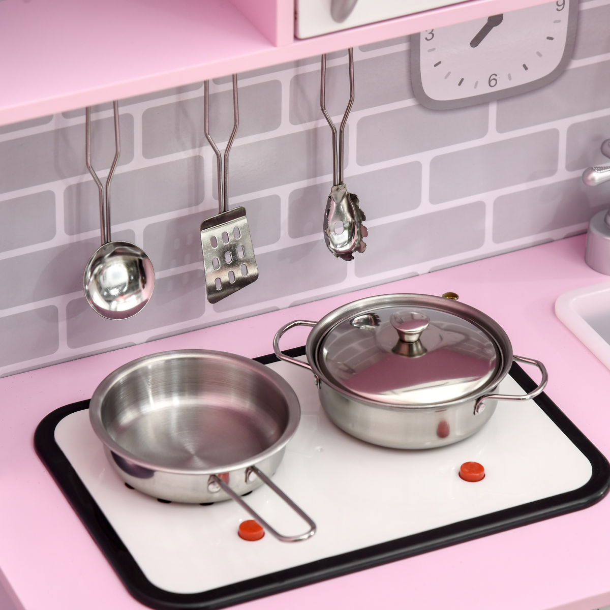 Kids Kitchen Playset with Lights and Sounds, Sink, Oven, Microwave, Ages 3-6, HOMCOM
