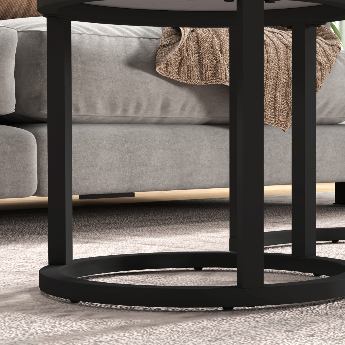 HOMCOM Round Glass Nesting Coffee Table Set of 2, Marble-Effect
