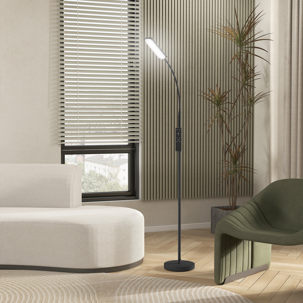 HOMCOM LED Floor Lamp with Magnetic Remote and Touch Control, Black
