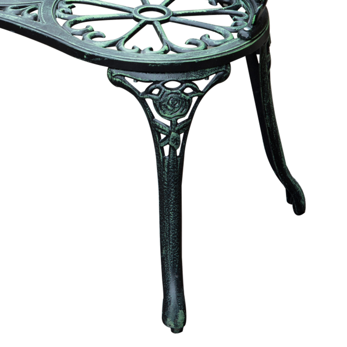 Outsunny Antique Style Cast Aluminum Garden Bench with Curved Back, Rose Pattern, Verdigris Finish