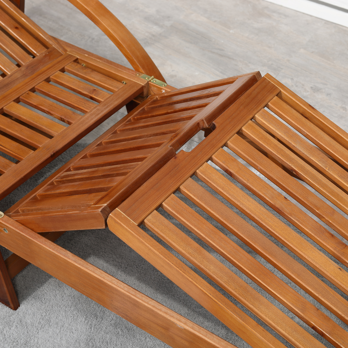Outsunny Acacia Wood Foldable Sun Lounger with Adjustable Back & Wheels