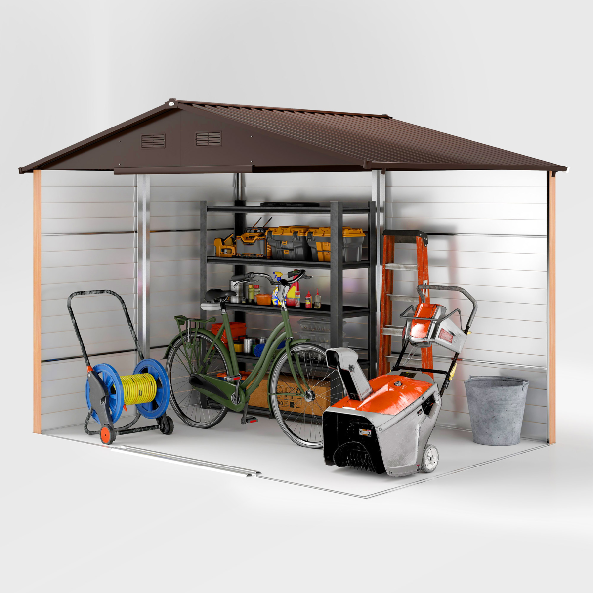 Outsunny Lockable Garden Shed with Sliding Doors, Wood Effect