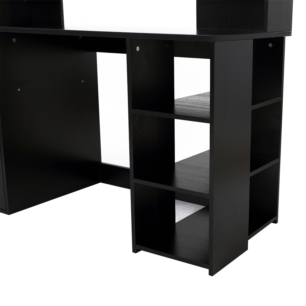 HOMCOM Multi-Storage Workstation Desk Table with Side Shelves, Drawer Cabinet and Printer Space, Black