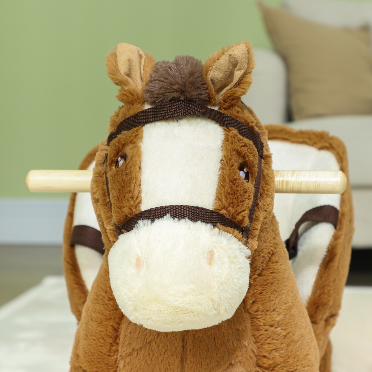 AIYAPLAY Kids Rocking Horse with Sound, Safety Belt, Brown