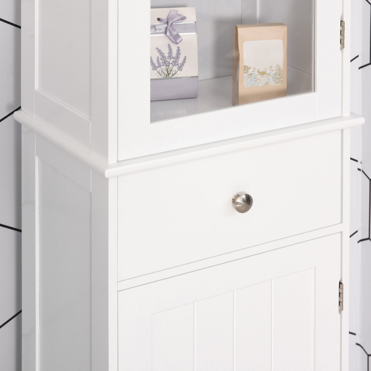 kleankin Bathroom Storage Cabinet with 3-Tier Open Shelves, Bottom Cabinet with Shelf, Transparent Acrylic Door, White