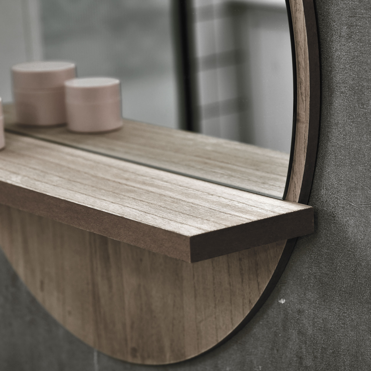 HOMCOM Round Wall Mirror with Shelf, Grey Wood Effect