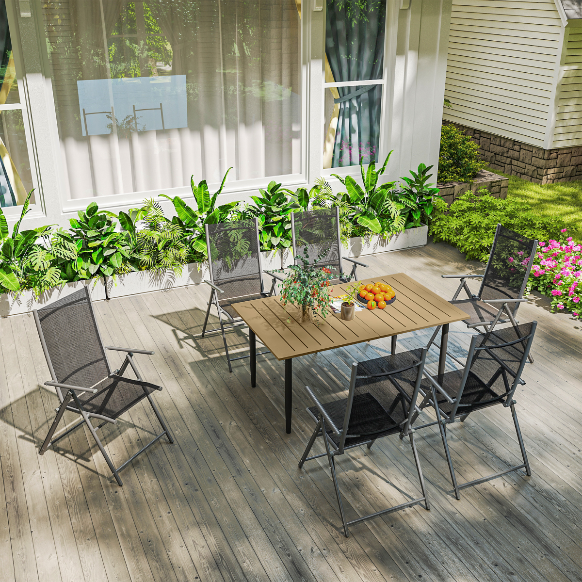 Outsunny 6-Seater Garden Dining Table with Parasol Hole, Brown