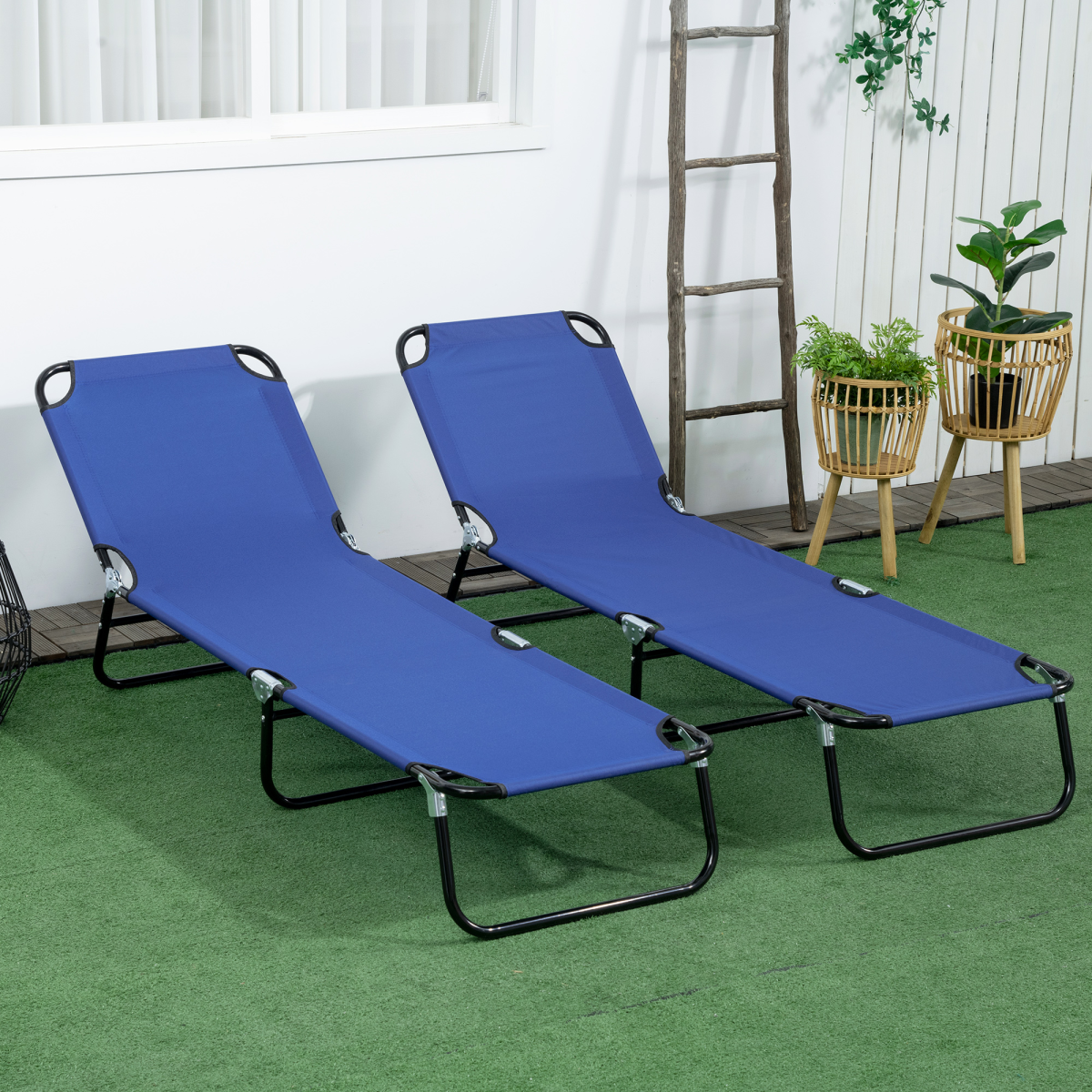 Outsunny Set of 2 Folding Sun Loungers with Adjustable Backrest, Blue