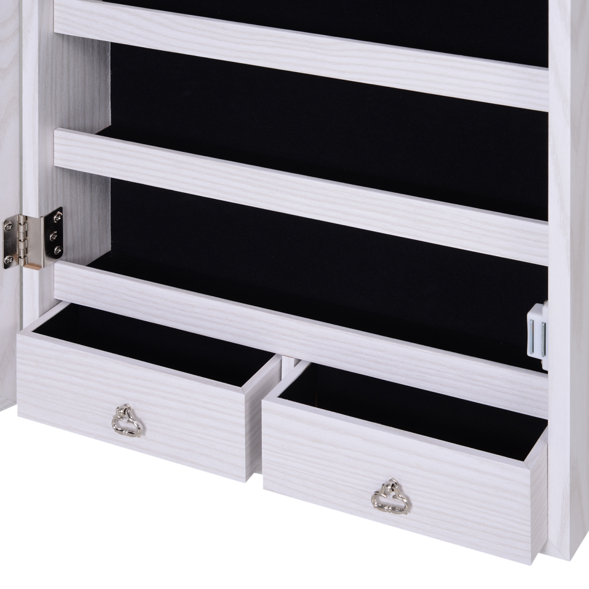Lockable Hanging Mirrored Jewellery Cabinet with 6 LED Lights, White