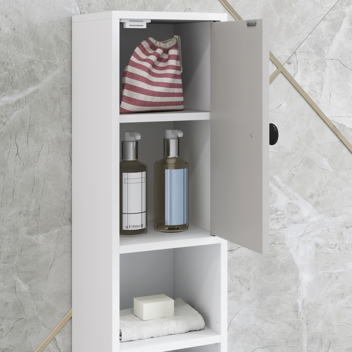 kleankin Slim Bathroom Storage Cabinet with Shelves, Light Grey