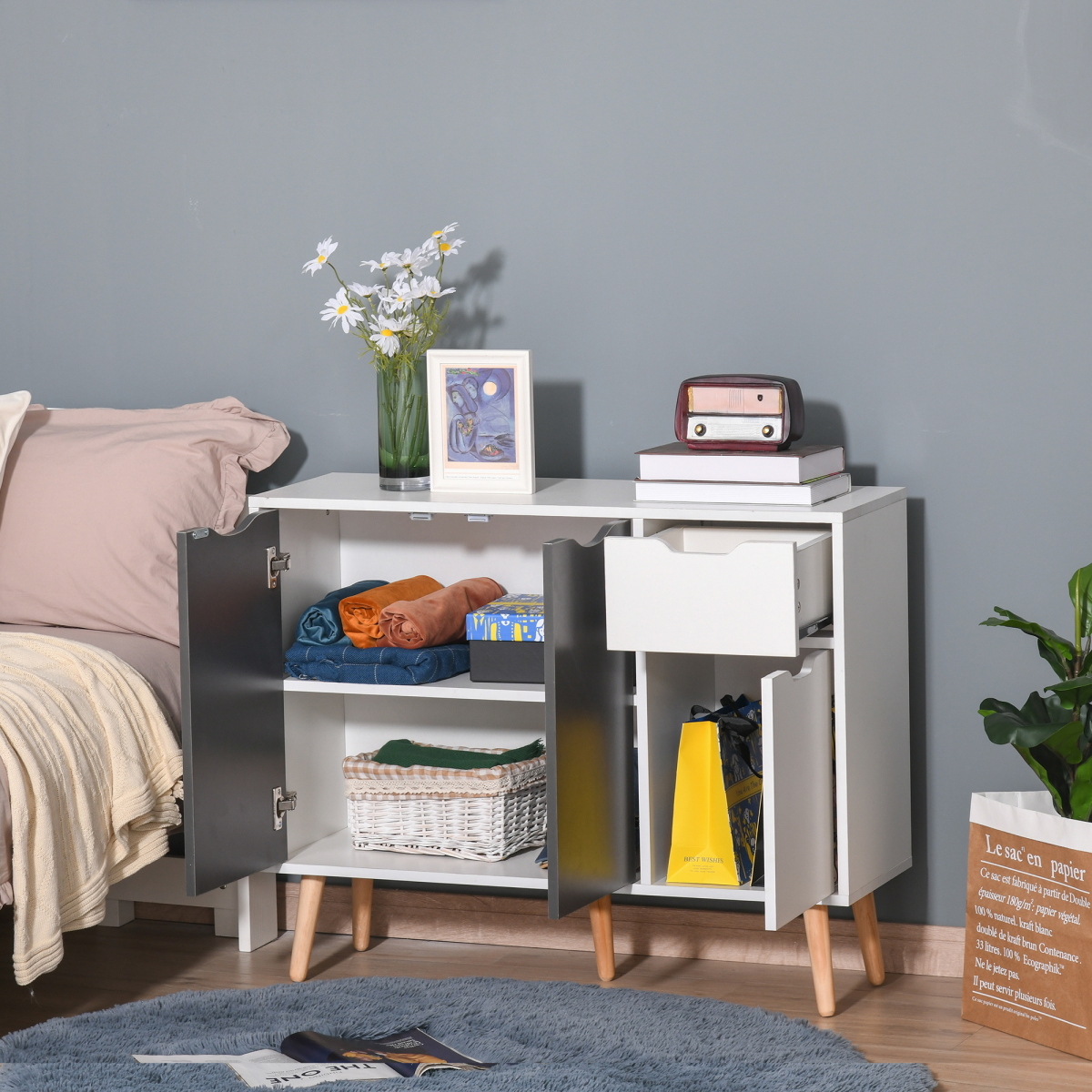 HOMCOM Scandinavian Sideboard Cabinet with Drawer, 4 Doors