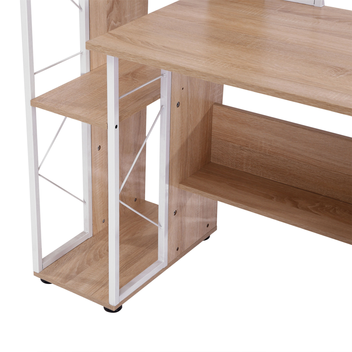 HOMCOM Workstation Computer Writing Desk with 2 Drawers and Multi-Shelves, Oak/White