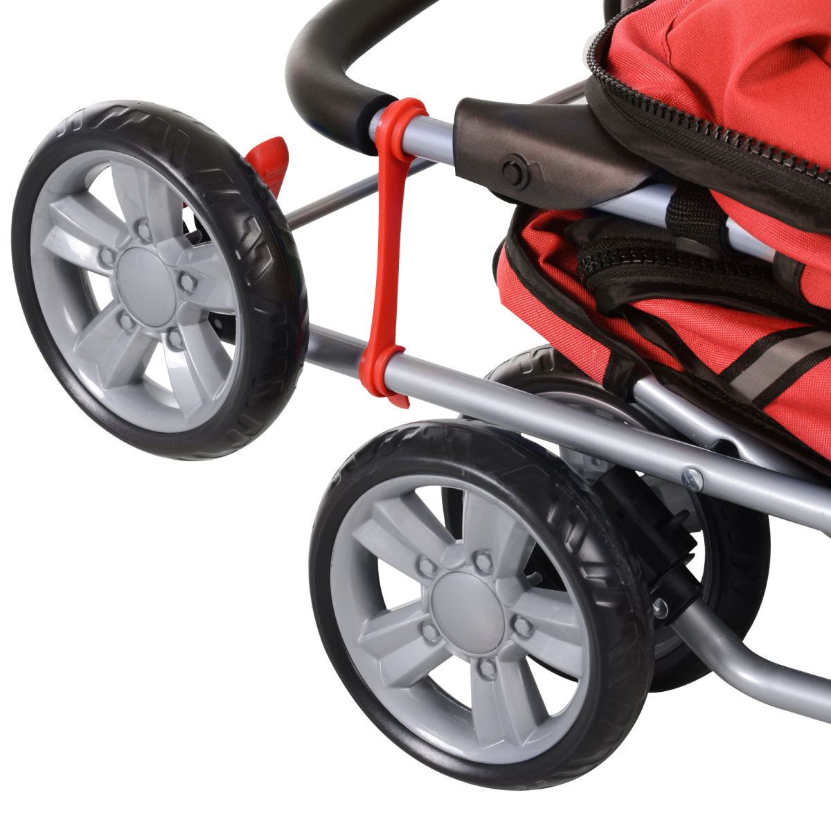 PawHut Foldable 4-Wheel Pet Stroller Carrier for Small Dogs and Cats, Steel Frame, Oxford Cloth, Basket, Cup Holder, Brake