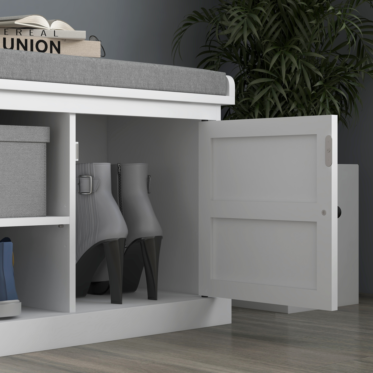 HOMCOM Shoe Storage Bench with Cushion, 2 Cabinets, White