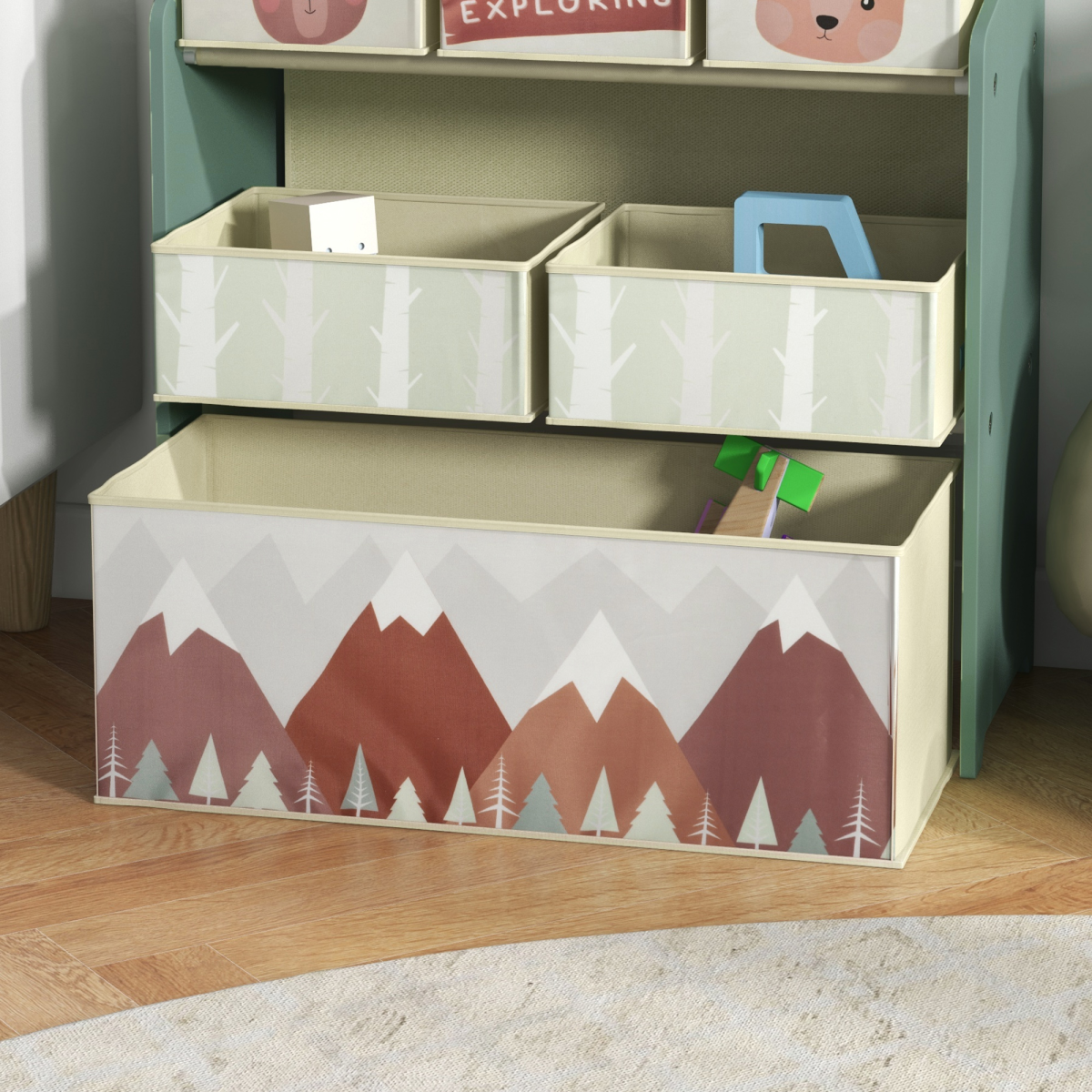 ZONEKIZ Kids Toy Storage Unit with 6 Boxes, Green