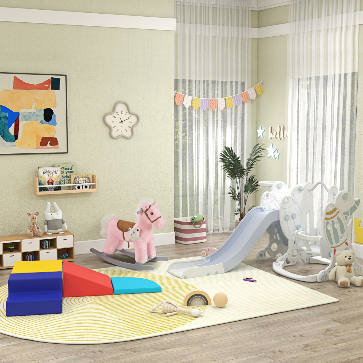 Kids Plush Ride-On Rocking Horse with Sounds and Handlebars