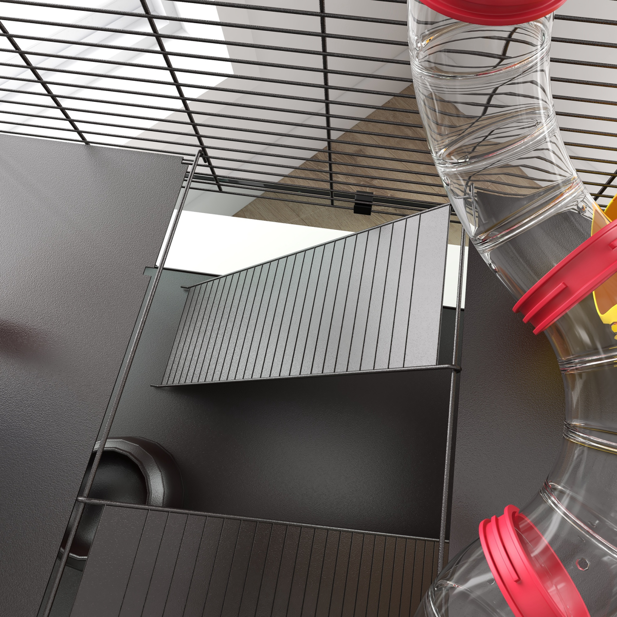 PawHut Hamster Cage with Tubes, Ramps, Platforms and Hut, 60 x 40 x 57 cm