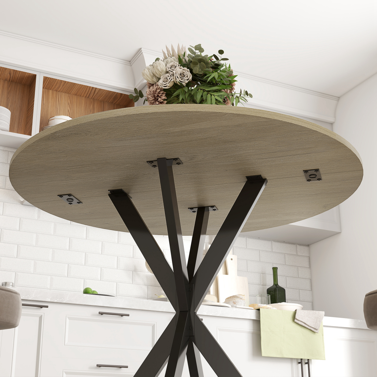 HOMCOM 80cm Round Dining Table, White Oak Effect with Steel Legs