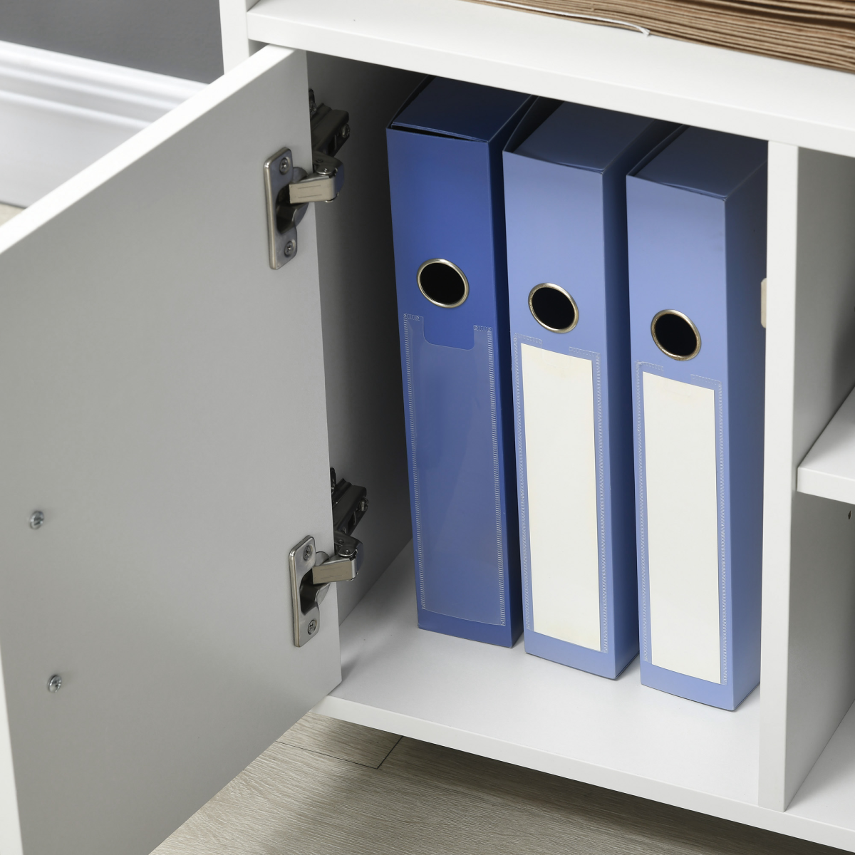 Multi-Storage Printer Unit for Office Organisation with 5 Compartments and Wheels