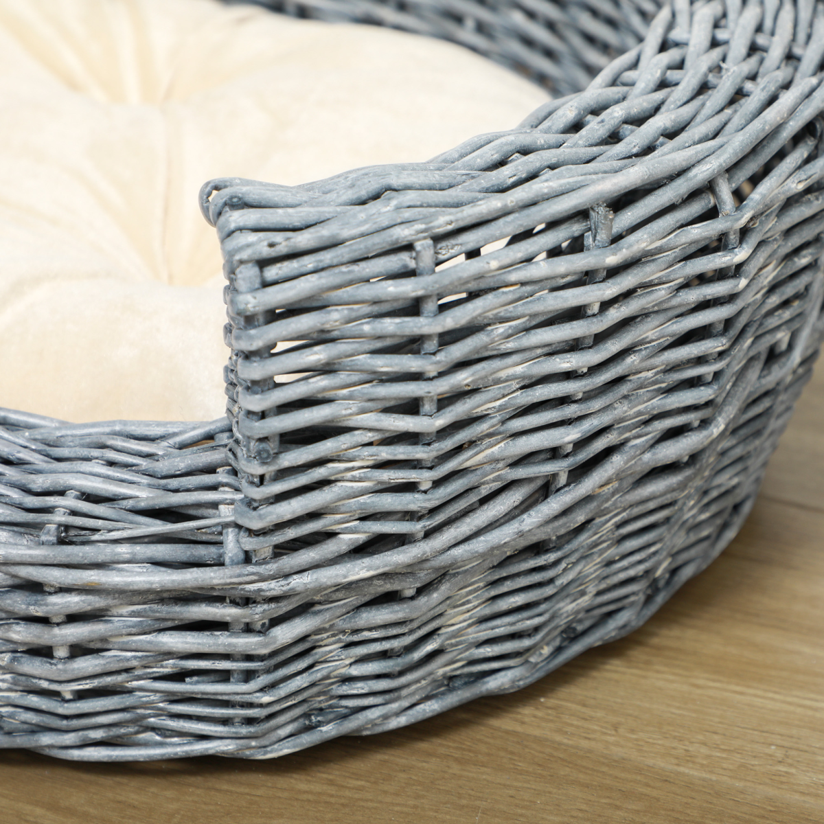 Elevated Wicker Willow Rattan Pet Basket Bed with Cushion for Cats and Dogs
