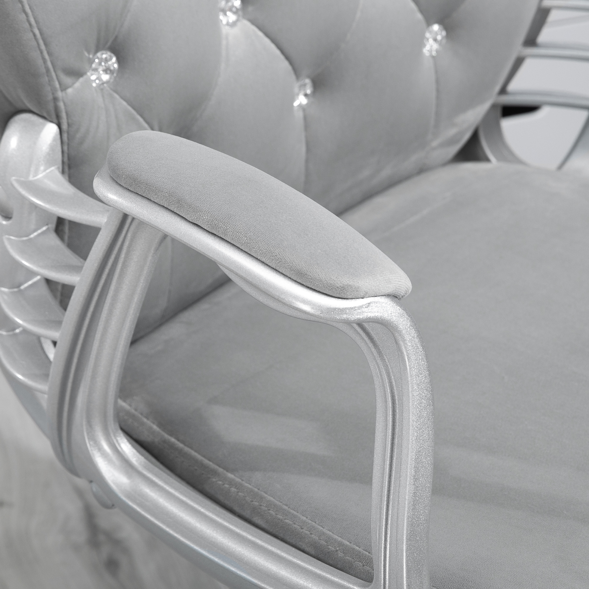 Grey Velour Diamond Tufted Office Chair, Adjustable 360° Swivel