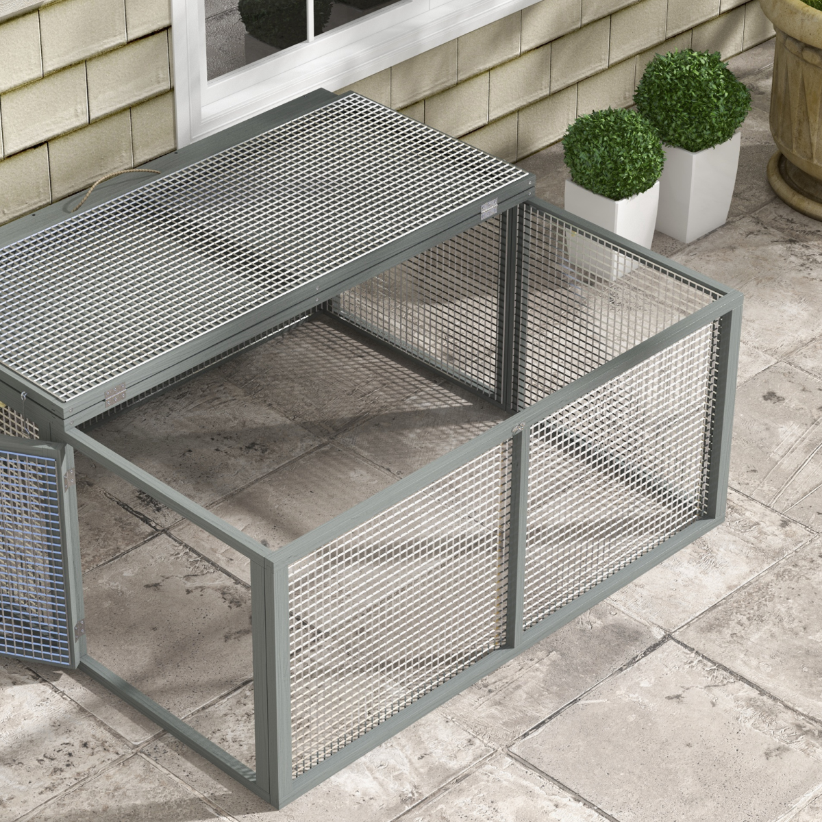 PawHut Foldable Wooden Rabbit Run for 2-3 Small Pets, Grey
