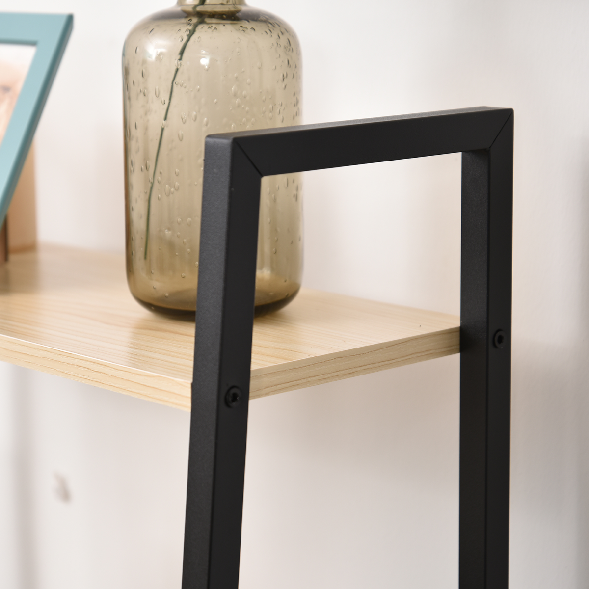 4-Tier Minimalistic Ladder Shelf Unit with Steel Frame and MDF Shelves for Display Storage