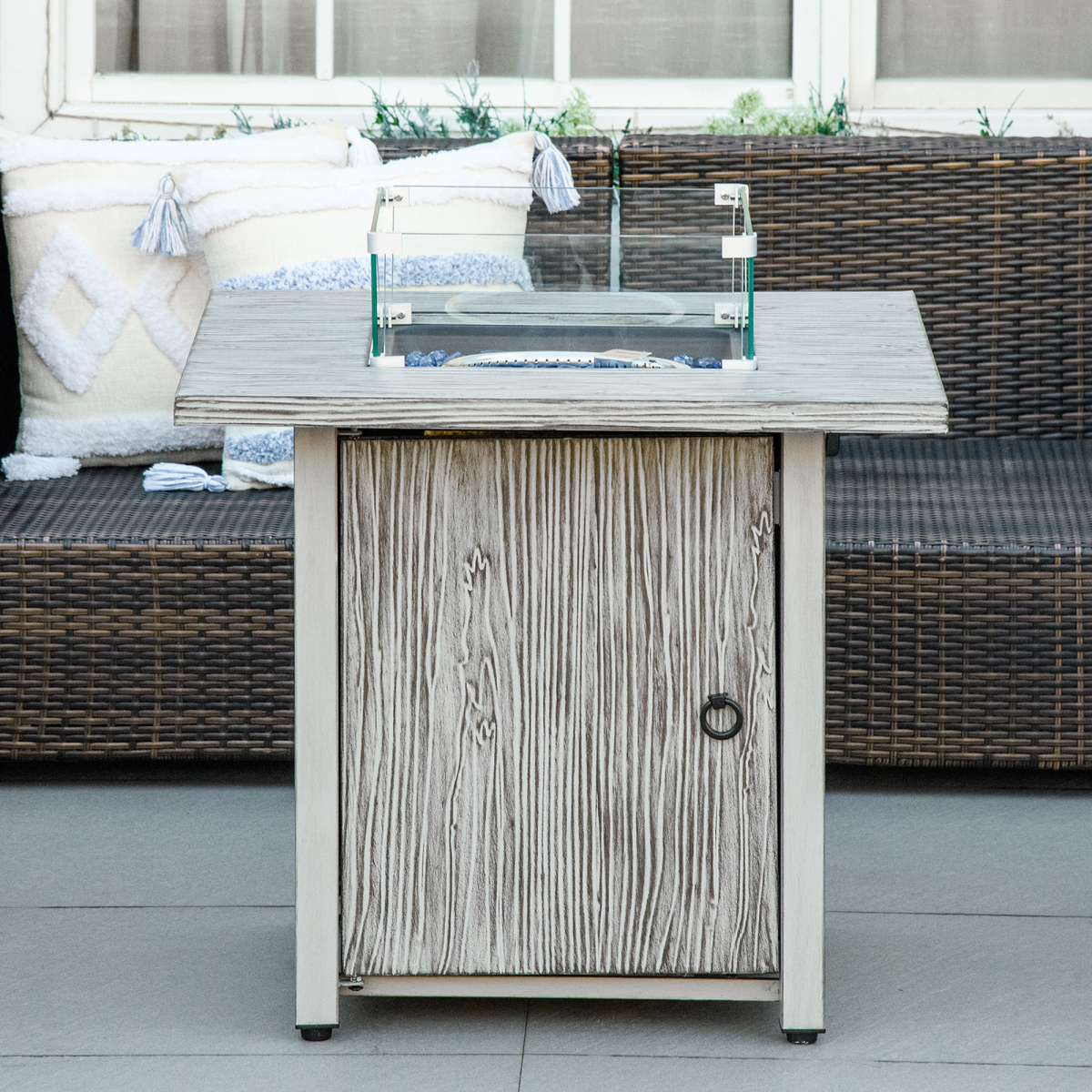Outsunny Gas Fire Pit Table with 40,000 BTU Burner, Glass Screen and Rain Cover