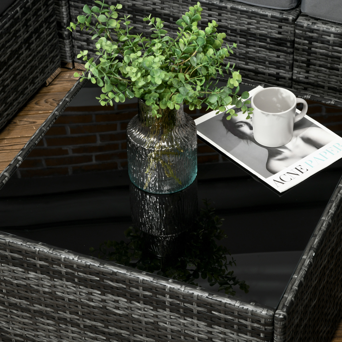 Outsunny 8-Piece Patio Rattan Sofa Set with Corner Seats, Middle Seats, Footstool and Coffee Table, Grey