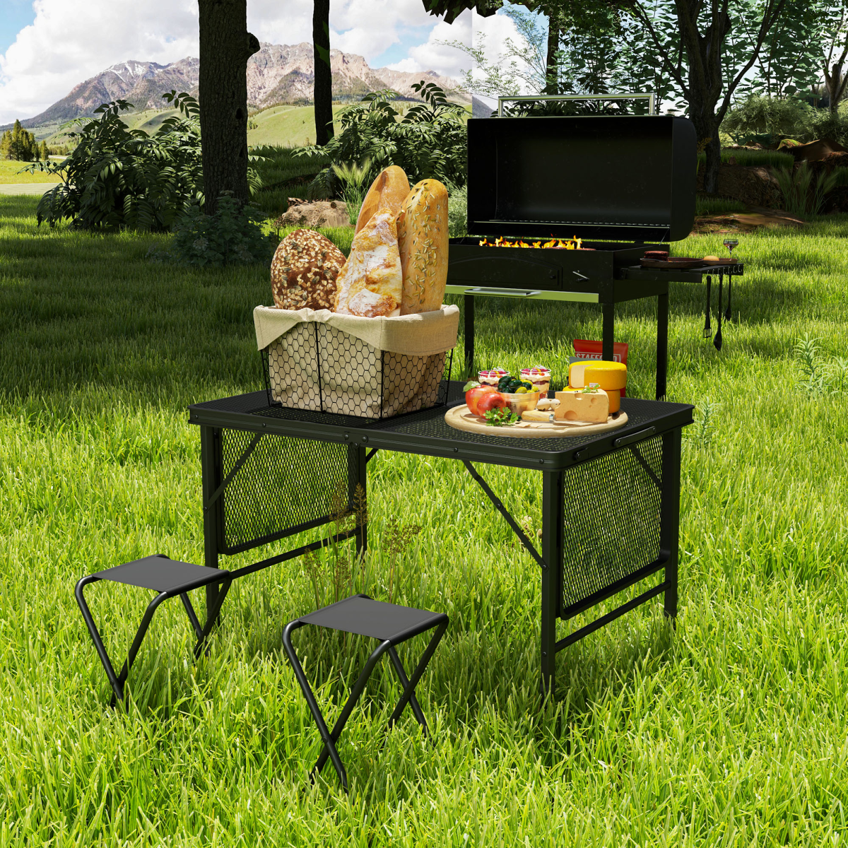 Outsunny 4.5ft Portable Foldable Height Adjustable Picnic Table
