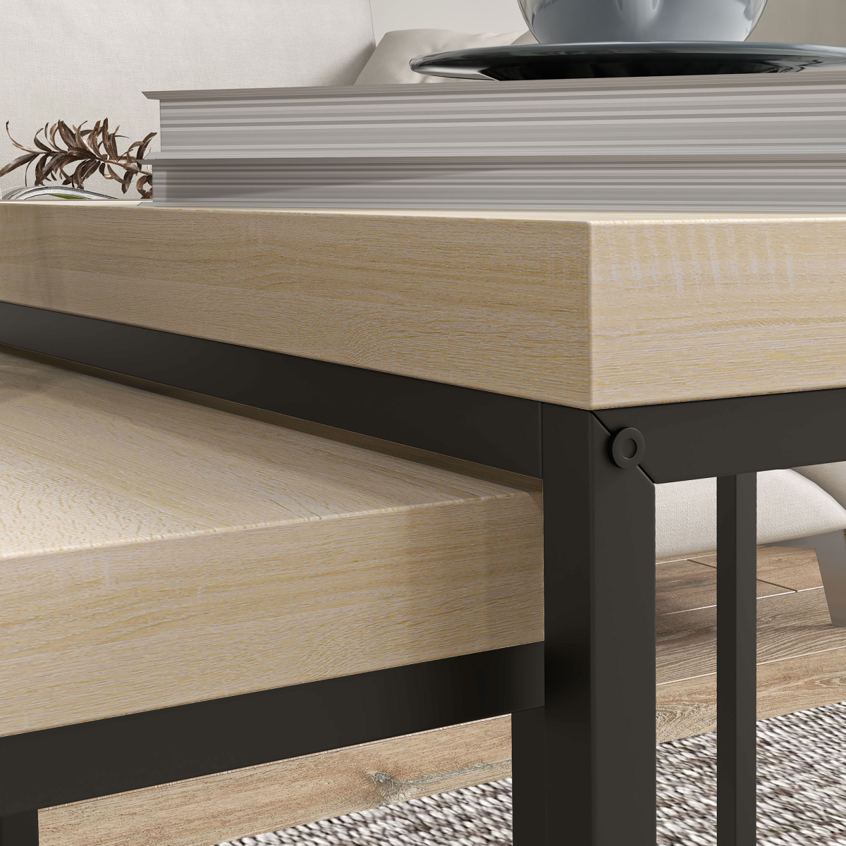 HOMCOM Set of 2 Nesting Coffee Tables with 3.5cm Top, Oak