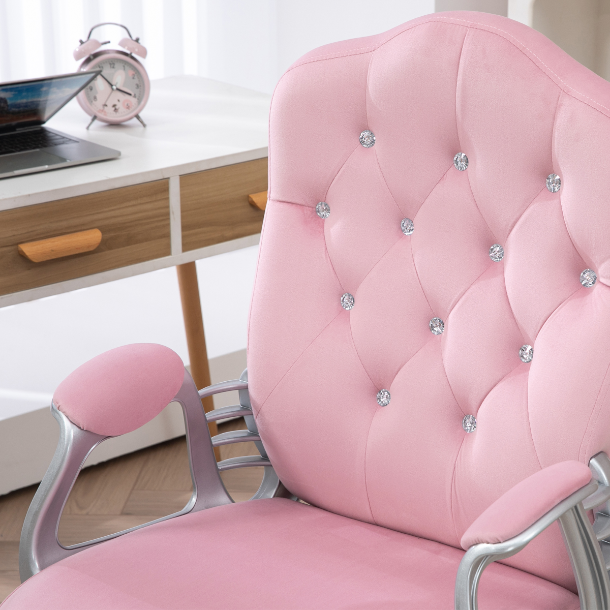 Vinsetto Pink Velvet-Feel Home Office Chair with Adjustable Height & Tilt