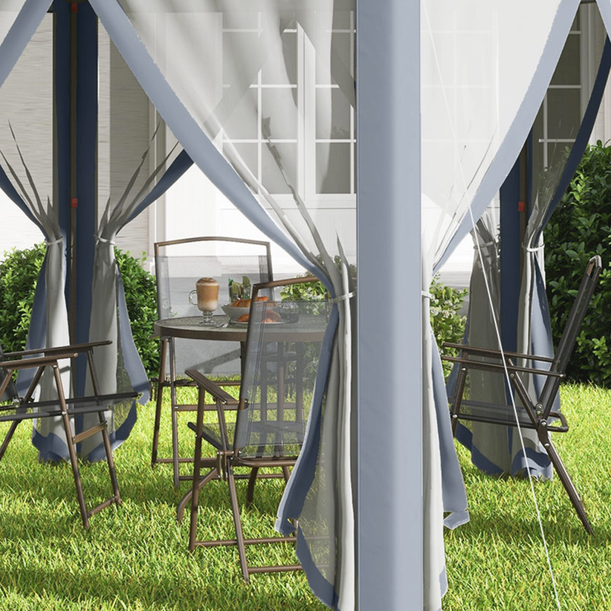 Outsunny Hexagon Pop Up Gazebo with Double Roof and Mesh Curtains, 4m x 4m, Grey