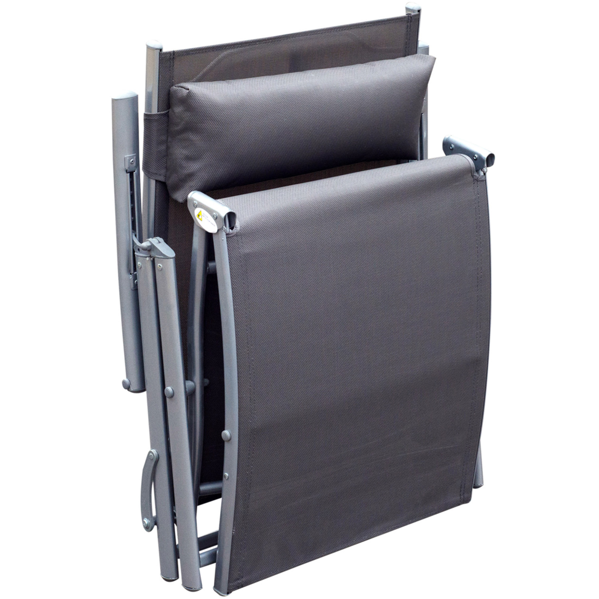 Outsunny Foldable Sun Lounger Recliner with Pillow, 5-Level Adjustable Backrest, Textilene, Grey