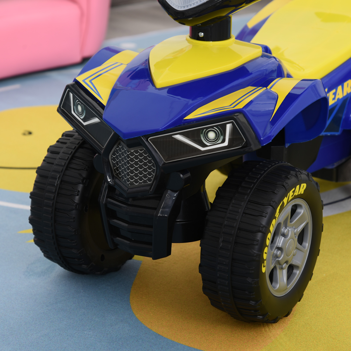Goodyear Licensed Baby Quad Ride-On Walker with Lights, Horn and Storage, 18-36 Months