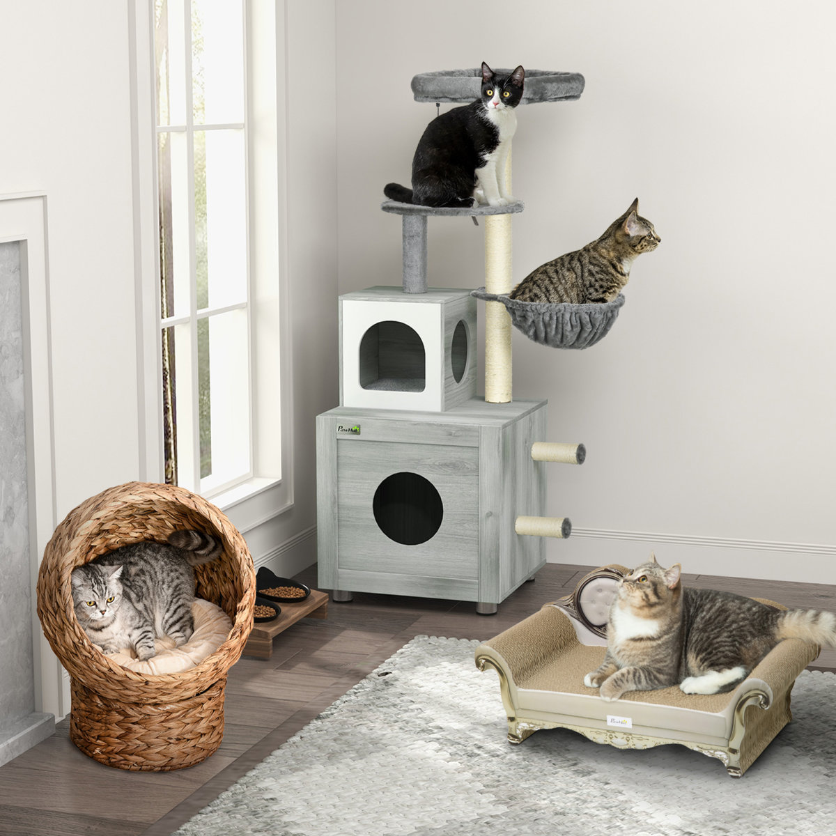 Cat Scratching Bed Sofa with Catnip, Retro Style, No Assembly